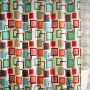 MCM Style Bath Shower Curtain Geometric Pattern Turquoise, orange, red.